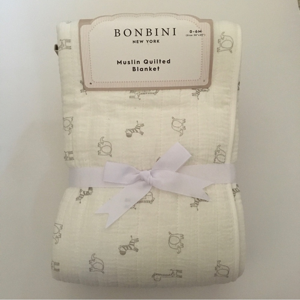 NEW Baby Blanket Muslin Cotton Quilted Animal Theme Baby Gift 0-6M | Bonbini